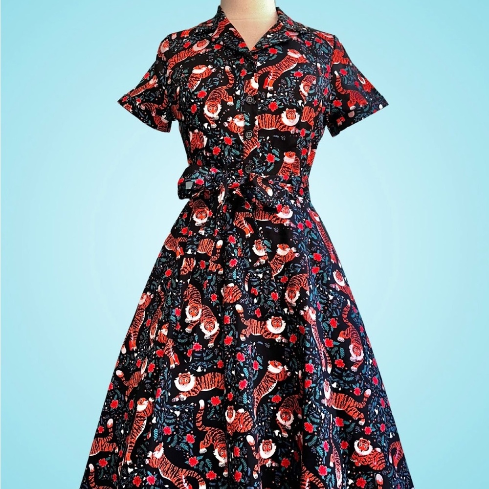 Floral Tiger Print Dress by Eva Rose - Black and Red